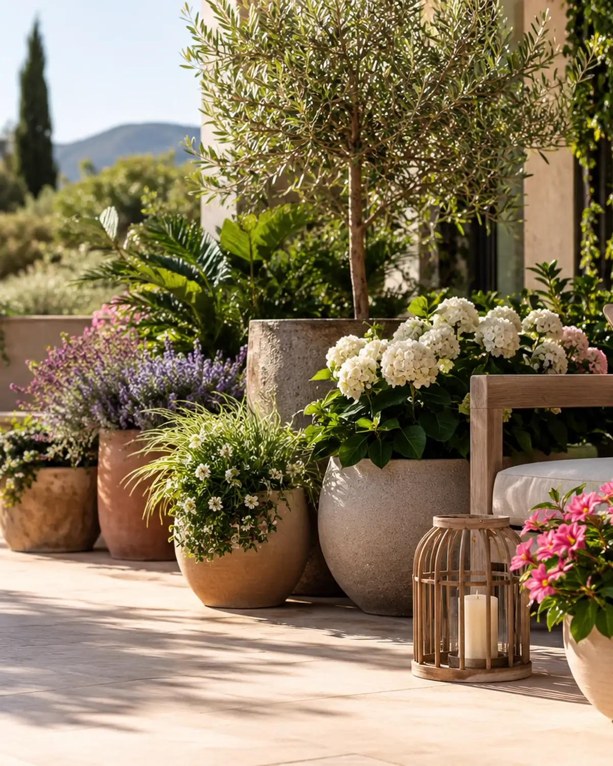 Composição de plantas de exterior em vasos